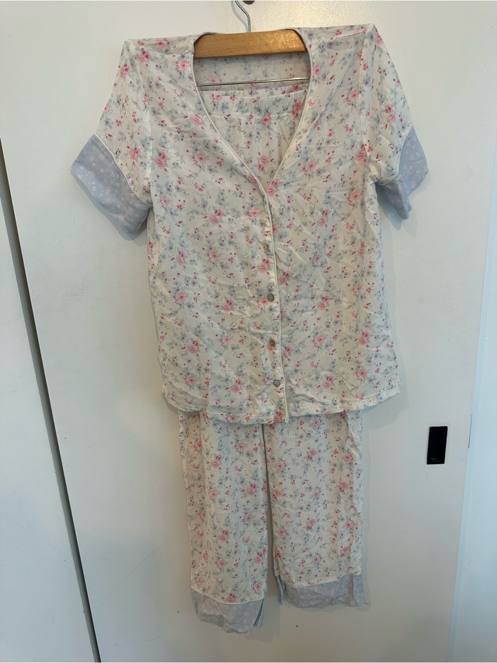 Classic Floral Pajama Set - Pink on Cream